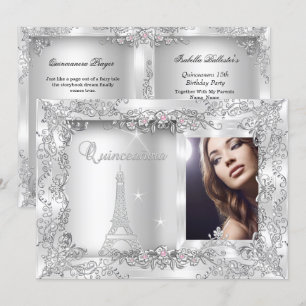 Invitation Fête de photo argentée de Quinceanera de princesse