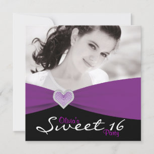 Invitation Fête de photo d'anniversaire Sweet 16 Violet Noir
