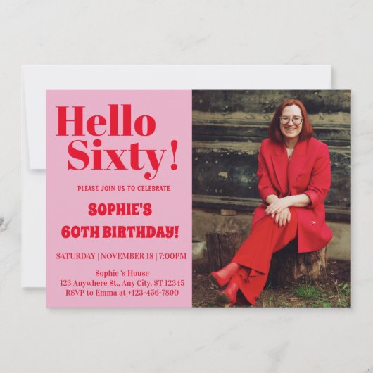 Invitation Fête de photo de 60e anniversaire avec typographie (Devant)