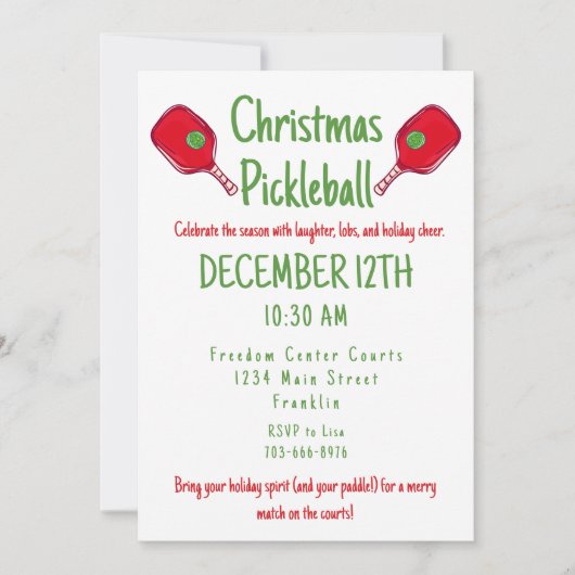 Invitation Fête de Pickleball de Noël Festive Match de vacanc (Devant)