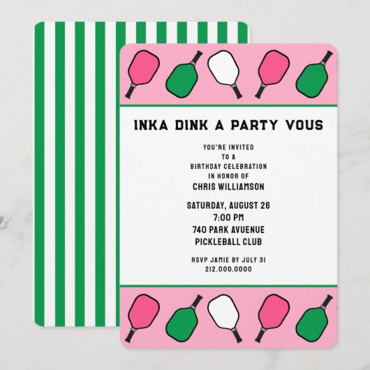 Invitation Fête de pickleball drôle (Devant / Derrière)