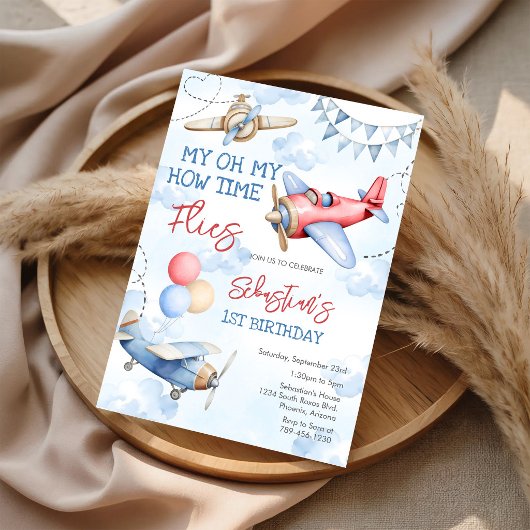 Invitation Fête de pilote d'avion Comment le temps passe Anni