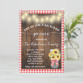 Invitation Fête de pique-nique dans la cour, plaid rouge et t (Debout devant)