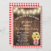 Invitation Fête de pique-nique dans la cour, plaid rouge et t (Devant / Derrière)
