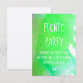 Invitation Fête de pique-nique moderne à l'aquarelle vert cit (Devant / Derrière)