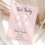 Invitation Fête de piscine à flotteur rose tropical Sweet 16<br><div class="desc">Fête de piscine moderne avec un parquet rond rose rayé illustration Sweet 16 sur un arrière - plan d'eau rose pastel clair modifiable,  la couleur peut être changée. Une invitation à la fête d'été amusante et cool</div>