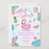 Invitation Fête de Piscine aux Flamants Roses (Devant)