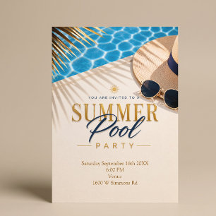 Invitation Fête de piscine de luxe thème bord de piscine d'ét