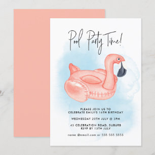 Invitation Fête de piscine d'été Flamant Anniversaire Tout Âg