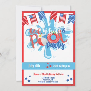 Invitation Fête de piscine d'été le 4 juillet Fête de la mémo