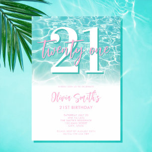 Invitation Fête de piscine d'été moderne 21e anniversaire