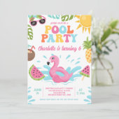 Invitation Fête de piscine d'été multicolore rétro Anniversai (Debout devant)