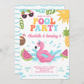 Invitation Fête de piscine d'été multicolore rétro Anniversai (Devant / Derrière)