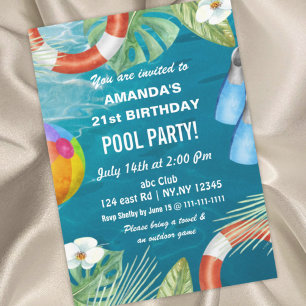 Invitation Fête de piscine d'été rustique Anniversaire Invita