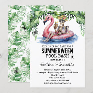 Invitation Fête de piscine d'été Skeleton Tropical Summerween