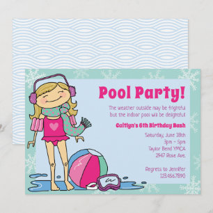 Invitation Fête de piscine d'hiver Blonde Girl Piscine intéri