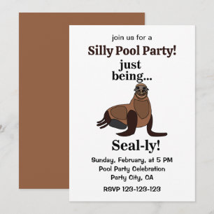Invitation Fête de piscine drôle avec pinnipèdes Phoque