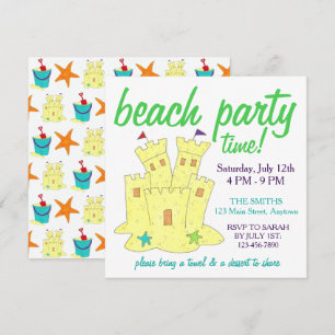 Invitation Fête de piscine en été Château de sable Étoile de