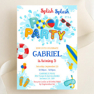 Invitation Fête de Piscine Enfants Splash Splash Eté Plage An