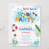 Invitation Fête de Piscine Enfants Splash Splash Eté Plage An (Devant)