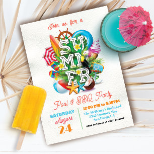 Invitation Fête de piscine et barbecue d'été
