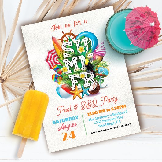 Invitation Fête de piscine et barbecue d'été