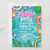 Invitation Fête de Piscine Été Tropical (Devant)