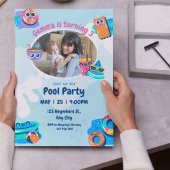 Invitation Fête de piscine gonflable bleu et rose Anniversair