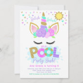 Invitation Fête de Piscine Licorne (Devant)