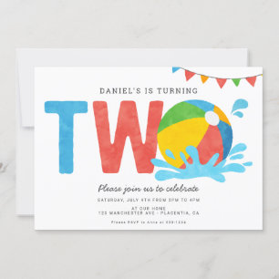 Invitation Fête de piscine minimaliste moderne deuxième anniv