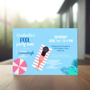 Invitation Fête de piscine moderne photo remise de diplôme