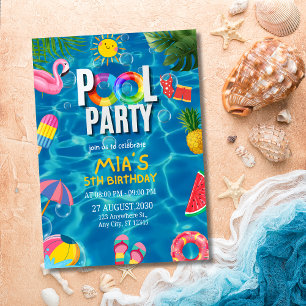 Invitation Fête de Piscine Party d'été d'anniversaire