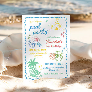 Invitation Fête de piscine personnalisée dessinée à la main p
