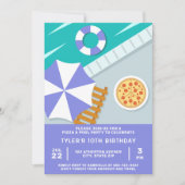 Invitation Fête de piscine pizza Piscine bleue Moderne (Devant)