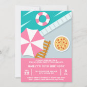 Invitation Fête de piscine Pizza Pool Party Piscine Rose Mode (Devant)