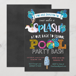 Invitation Fête de piscine pour la rentrée scolaire