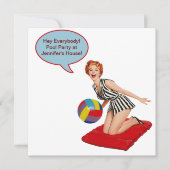 Invitation Fête de piscine rétro avec des ballons (Devant)