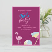 Invitation fête de piscine rose splash anniversaire Invitatio (Debout devant)