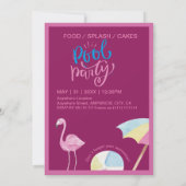 Invitation fête de piscine rose splash anniversaire Invitatio (Dos)