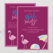 Invitation fête de piscine rose splash anniversaire Invitatio (Devant / Derrière)