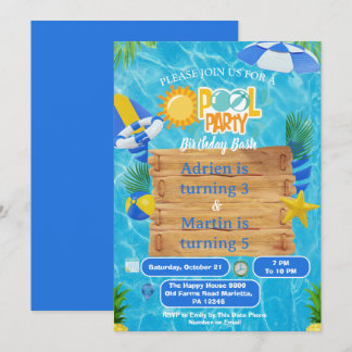 Invitation Fête de piscine Splash Sunny pour enfants