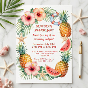 Invitation Fête de piscine tropicale d'été Ananas Aquarelle