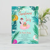 Invitation Fête de piscine tropicale flottante Noël en juille (Debout devant)