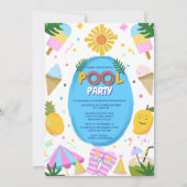 Invitation fête de piscine unique mignonne anniversaire enfan (Devant)