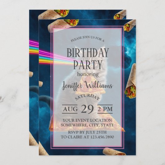 Invitation Fête de pizza de chat laser (Devant / Derrière)