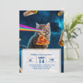 Invitation Fête de pizza de chat laser (Debout devant)