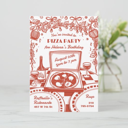 Invitation Fête de pizza italienne illustrée (Debout devant)