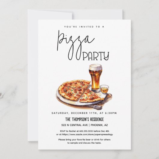 Invitation Fête de Pizza Toute Occasion Fête de Pizza Soirée  (Devant)