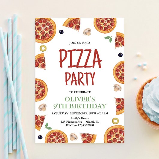Invitation Fête de Pizza, Tranches de Fun Fête de Pizza Anniv