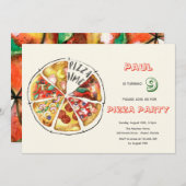 Invitation Fête de pizza Watercolor (Devant / Derrière)